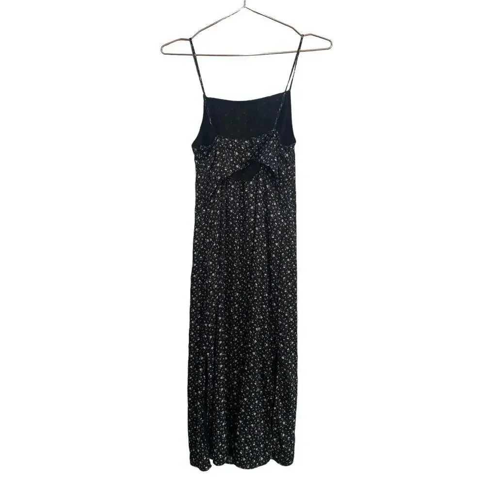 American Eagle Black Floral Tie Back Midi Slip Dress Size XS - Picture 7 of 8